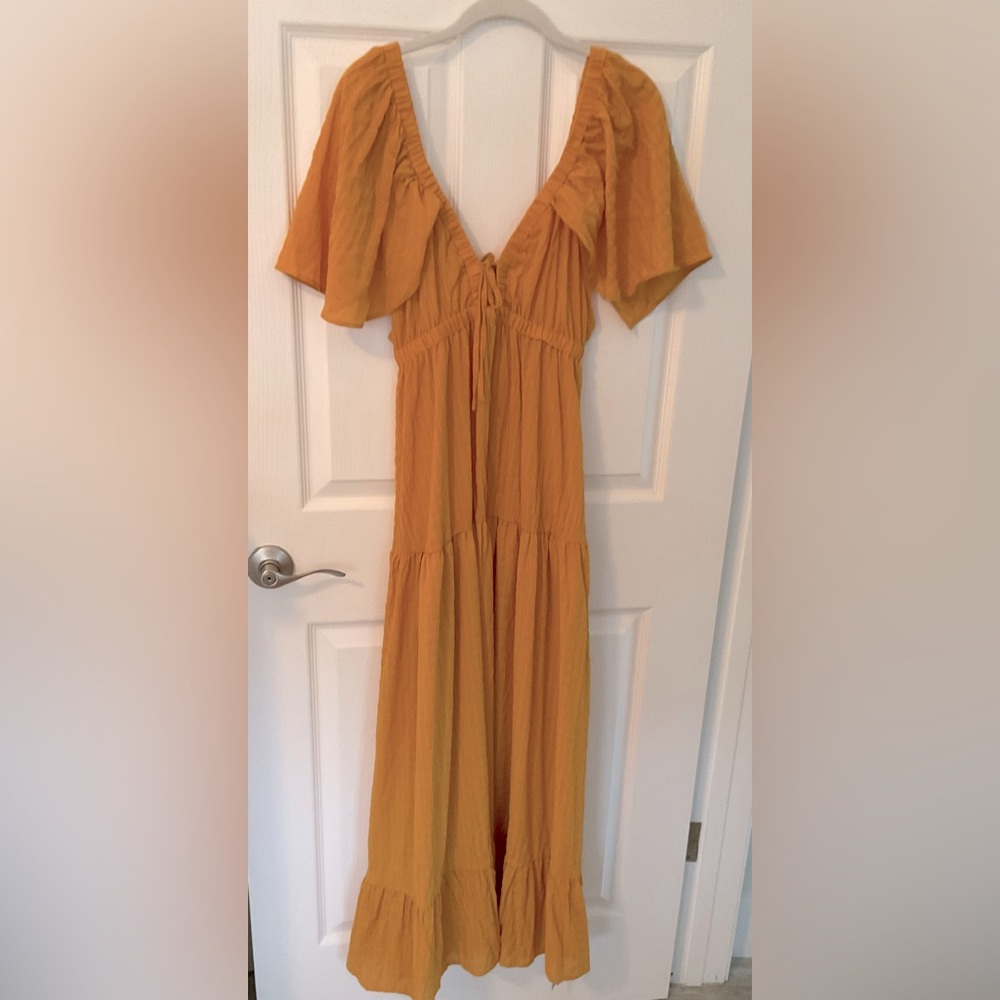 Cupshe yellow plunge flared sleeve Maxie dress